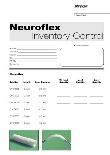 Neuroflex Inventory Control Sheet - Stryker