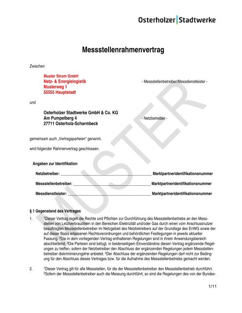 Messstellenrahmenvertrag (Muster) - Osterholzer Stadtwerke
