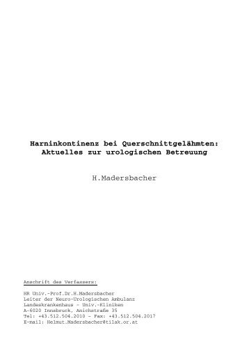 Harninkontinenz bei QuerschnittgelÃ¤hmten: Aktuelles zur ...