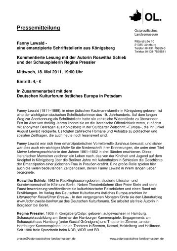 Pressemitteilung (pdf) - LÃ¼neburg, OstpreuÃisches Landesmuseum