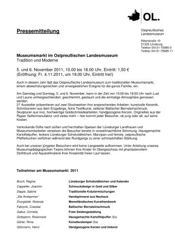 Pressemitteilung (pdf) - Ostpreussisches Landesmuseum LÃ¼neburg