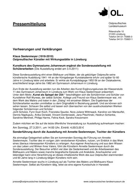 Pressemitteilung (pdf) - Ostpreussisches Landesmuseum LÃ¼neburg