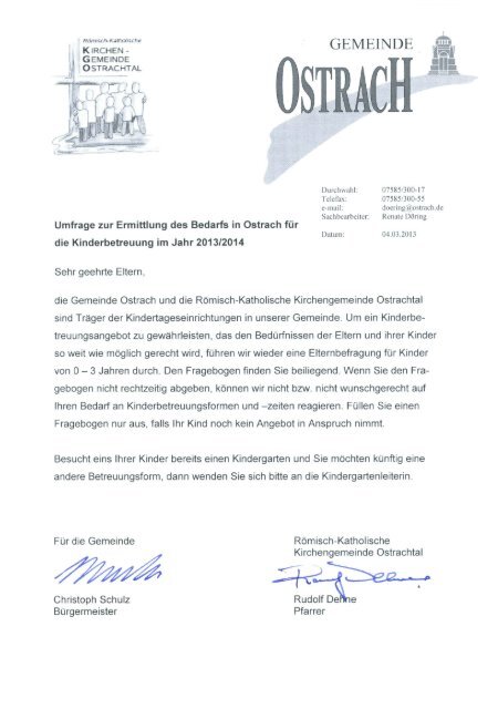 Umfrage zur Ermittlung des Bedarfs in Ostrach für die ...