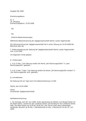 Ausgabe Mai 2008 Erscheinungsdatum Nr. 5 18. Jahrgang ... - Ostritz