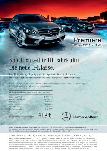 Sportlichkeit trifft Fahrkultur. Die neue E-Klasse1. 419 €4 Premiere