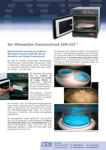 Der Mikrowellen-Trockenschrank SAM-255â¢ - CEM GmbH