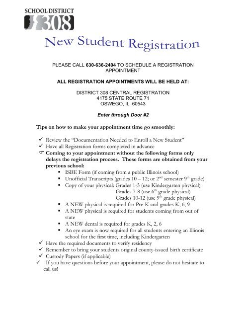 Registration Forms Oswego Community Unit School District 308