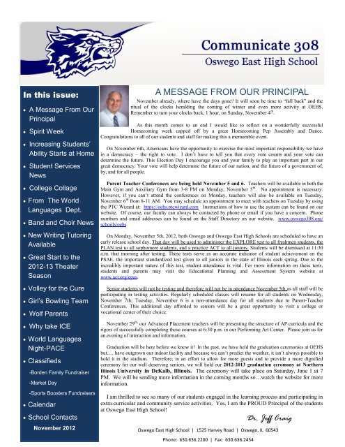 November 2012 - Oswego Community Unit School District 308