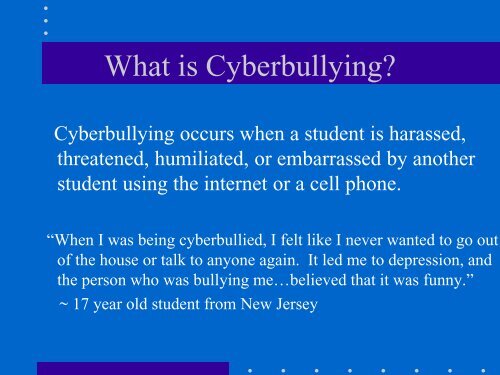 to download the Cyber bullying presentation - Oswego Community ...