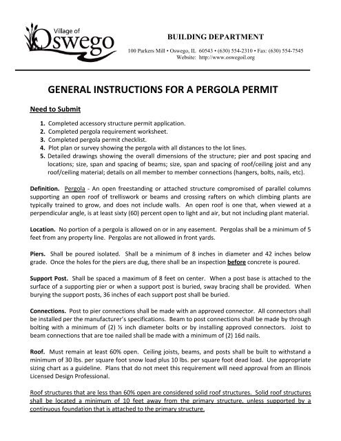 Pergola Permit - Oswego Illinois