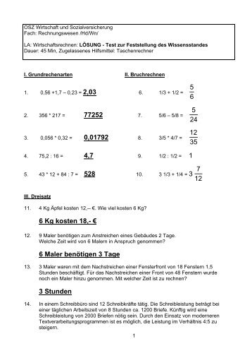 LÃ¶sungen zum Test - OSZ Wirtschaft und Sozialversicherung