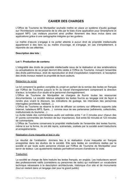 cahier des charges - Office de Tourisme de Montpellier