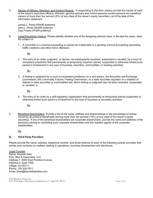 OTC Pink Basic Disclosure 1) Name of the issuer and ... - OTC Markets