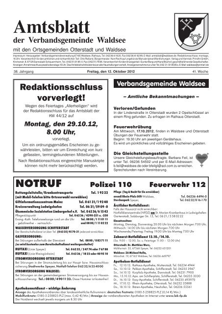 Kalenderwoche 41 Verbandsgemeinde Waldsee