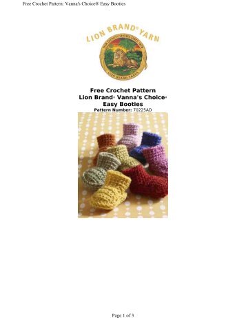 Free Crochet Pattern Lion BrandÂ® Vanna's ChoiceÂ® Easy Booties