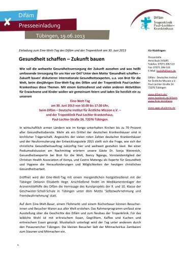 Lesen Sie mehr - Deutsches Institut fÃ¼r Ãrztliche Mission eV