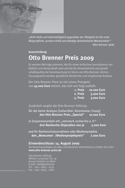 BEST OF Otto Brenner Preis 2008 Kritischer Journalismus