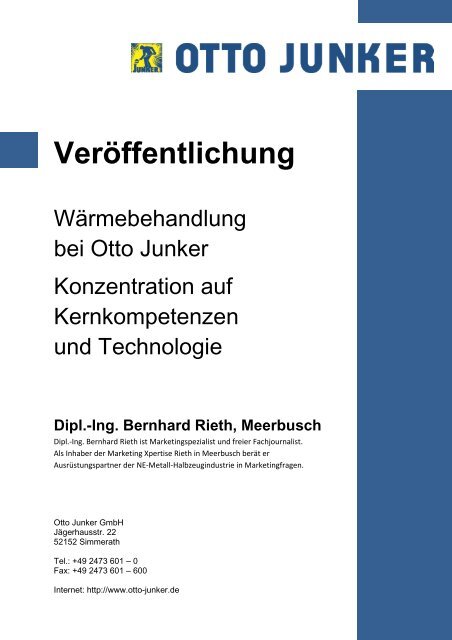 Konzentration auf Kernkompetenzen und Technologie - Otto Junker ...
