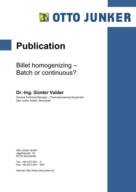 Billet homogenising _batch or continuous - Otto Junker GmbH