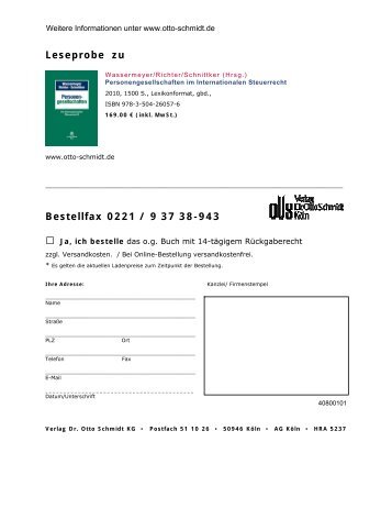 Wassermeyer/Richter/Schnittker (Hrsg.), Personengesellschaften im ...