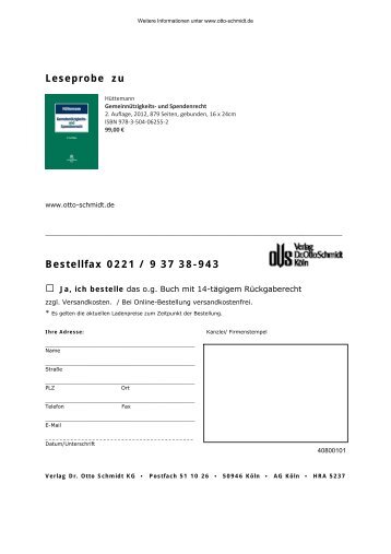 Leseprobe zu Bestellfax 0221 / 9 37 38-943 - Verlag Dr. Otto Schmidt