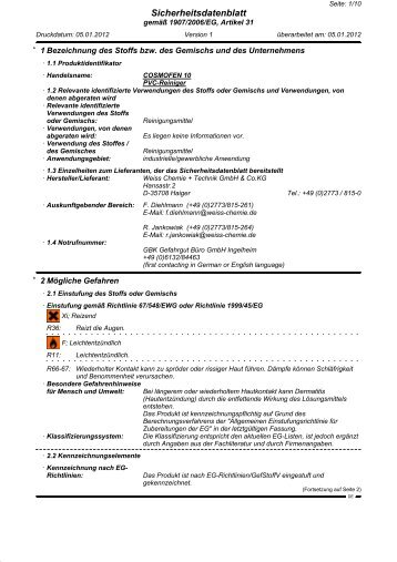 COSMOFEN 10 PVC-Reiniger (PDF, 0.19 MB) - Otto Wolff