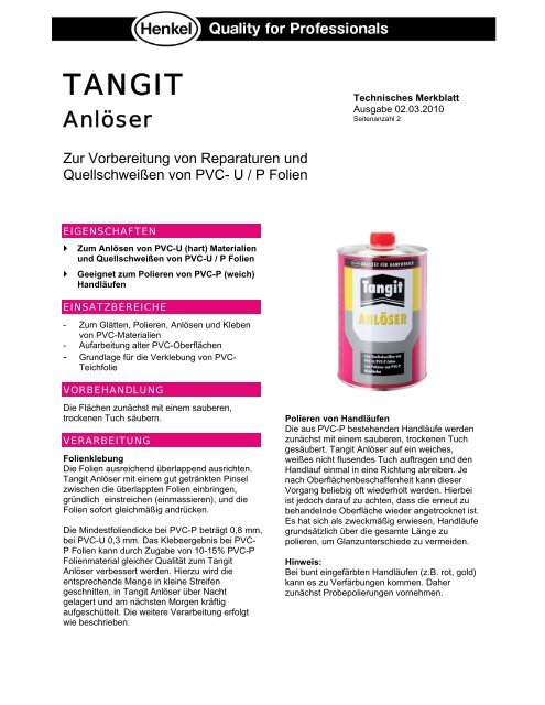 Tangit Anlöser - Technisches Merkblatt (PDF, 0.06 MB) - Otto Wolff