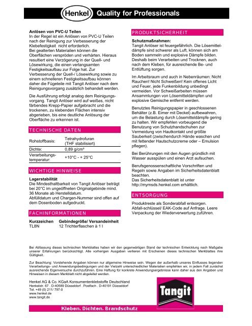 Tangit Anlöser - Technisches Merkblatt (PDF, 0.06 MB) - Otto Wolff