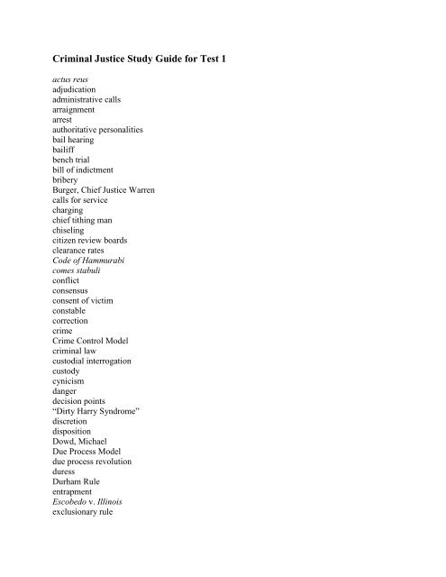 Criminal Justice Study Guide for Test 1