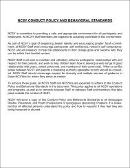 ncsy conduct policy and behavioral standards - Orthodox Union
