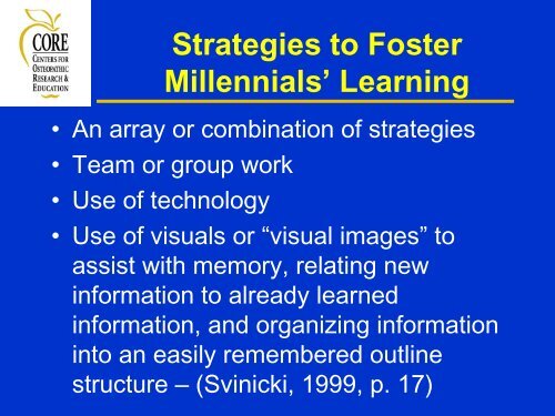 Millennial teaching and learning