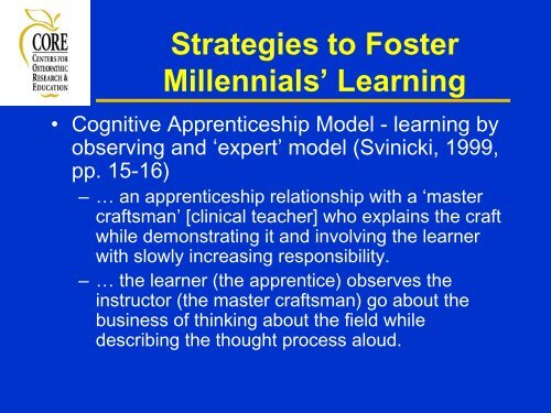 Millennial teaching and learning