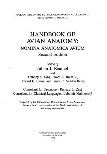 handbook of avian anatomy nomina anatomica avium