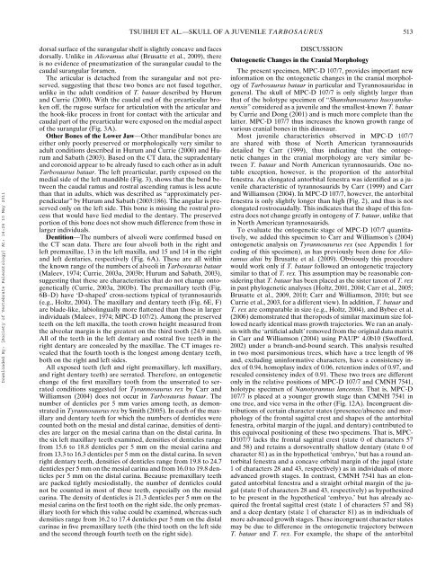 Cranial osteology of a juvenile specimen of Tarbosaurus bataar from ...