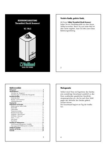 BEDIENUNGSANLEITUNG Thermoblock Klassik Brennwert VC 196 E