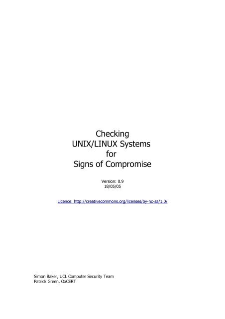 Checking UNIX/LINUX Systems for Signs of Compromise - UCL