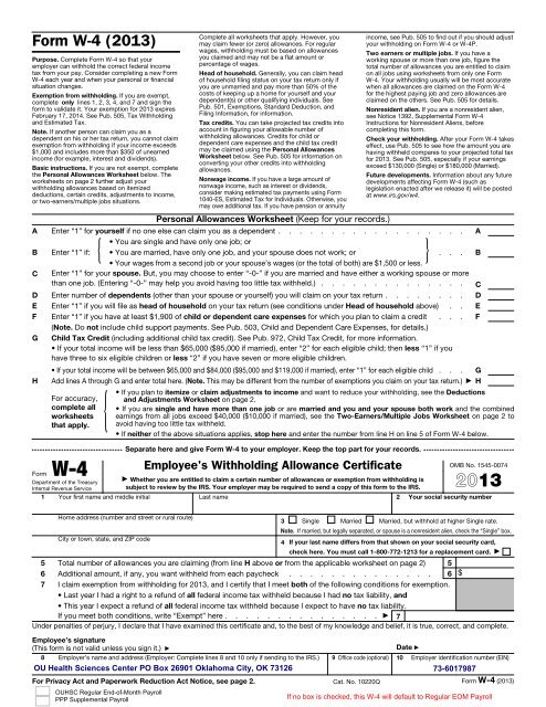 the W-4 Form - University of Oklahoma Health Sciences Center