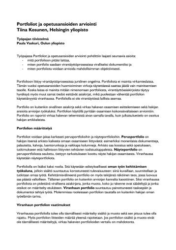 Portfoliot ja opetusansioiden arviointi Tiina Kosunen ... - Oulu