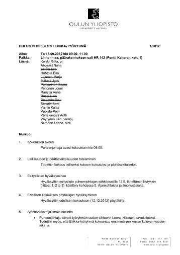 muistio 13.09.2012 - Oulu