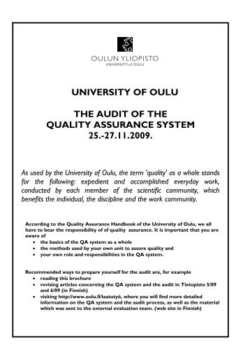 THE AUDIT OF THE QUALITY ASSURANCE SYSTEM 25 ... - Oulu