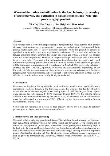 Waste minimization and utilization in the food industry: Processing of ...