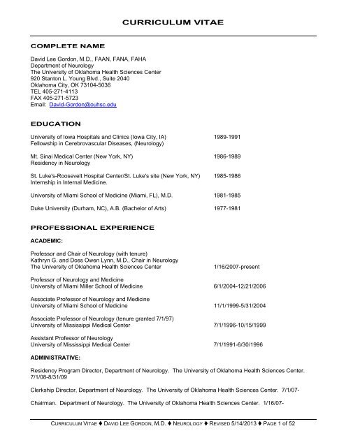 CURRICULUM VITAE - OU Medicine