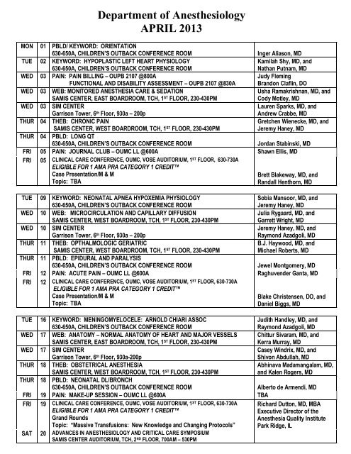 APRIL 2013 Lecture Schedule - OU Medicine