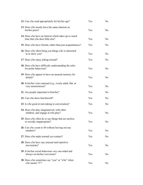 The Childhood Asperger Syndrome Test (CAST) - OU Medicine