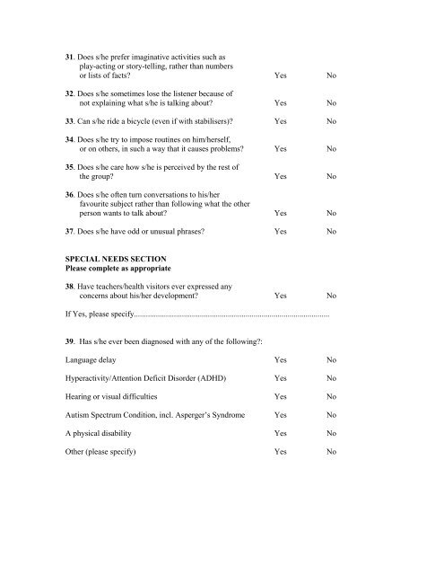 The Childhood Asperger Syndrome Test (CAST) - OU Medicine