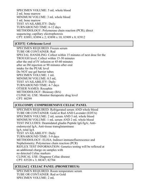 Printable Test Catalog - OU Medicine