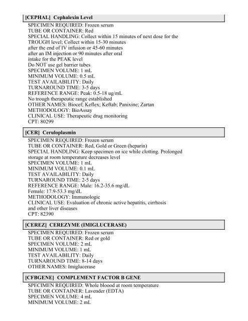 Printable Test Catalog - OU Medicine