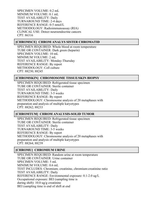 Printable Test Catalog - OU Medicine