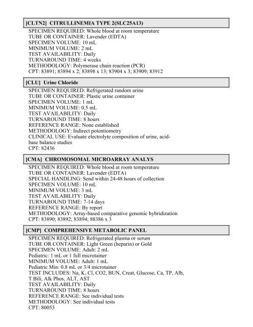 Printable Test Catalog - OU Medicine