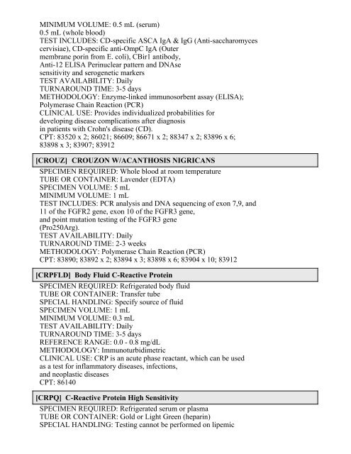 Printable Test Catalog - OU Medicine